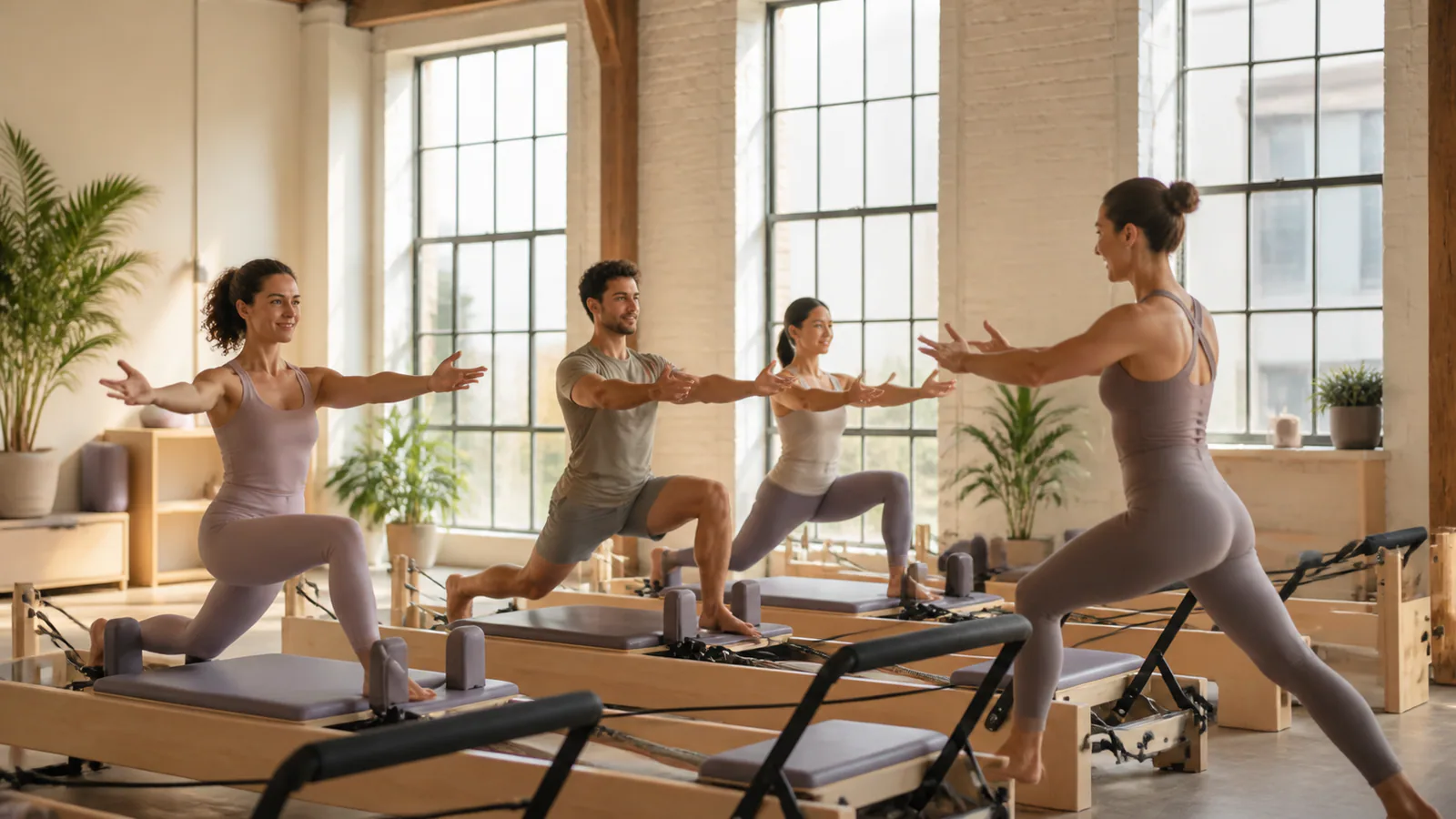 Representative Reformer Pilates class in a loft studio