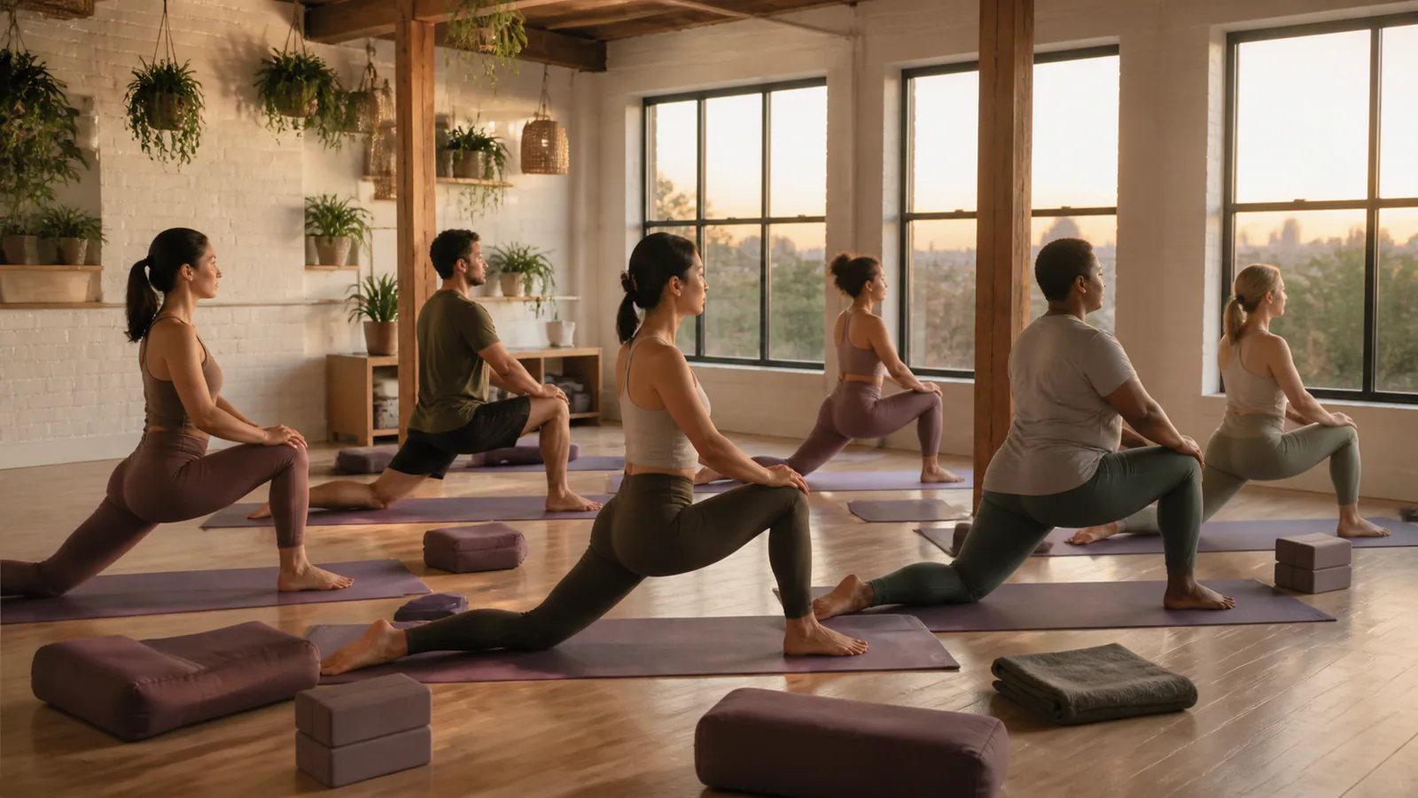 Representative community Yoga class in a loft studio